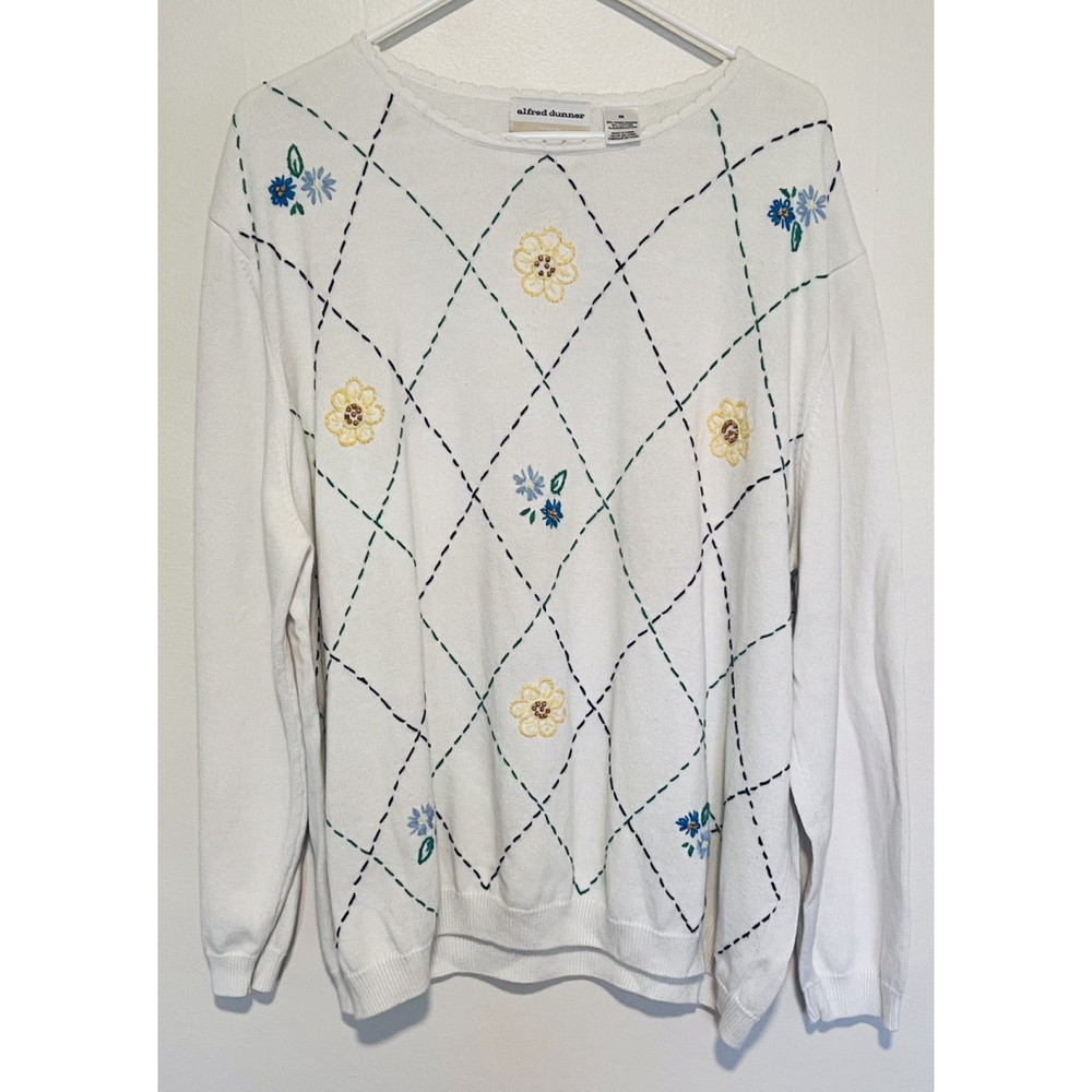 Alfred Dunner Floral Sweater Women’s 3X Embroidered Spring Vintage Cottagecore